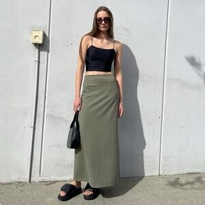 Oak & Fort Scuba Maxi Skirt Size L Stretch Slit Utility Sporty Grunge Y2K 90s